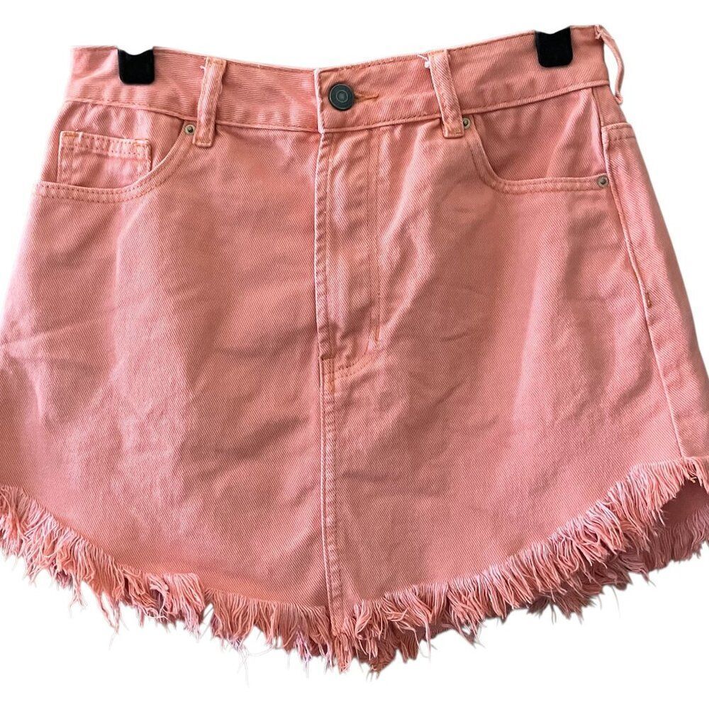Pacsun high waisted fringe hem burnt orange denim mini skirt